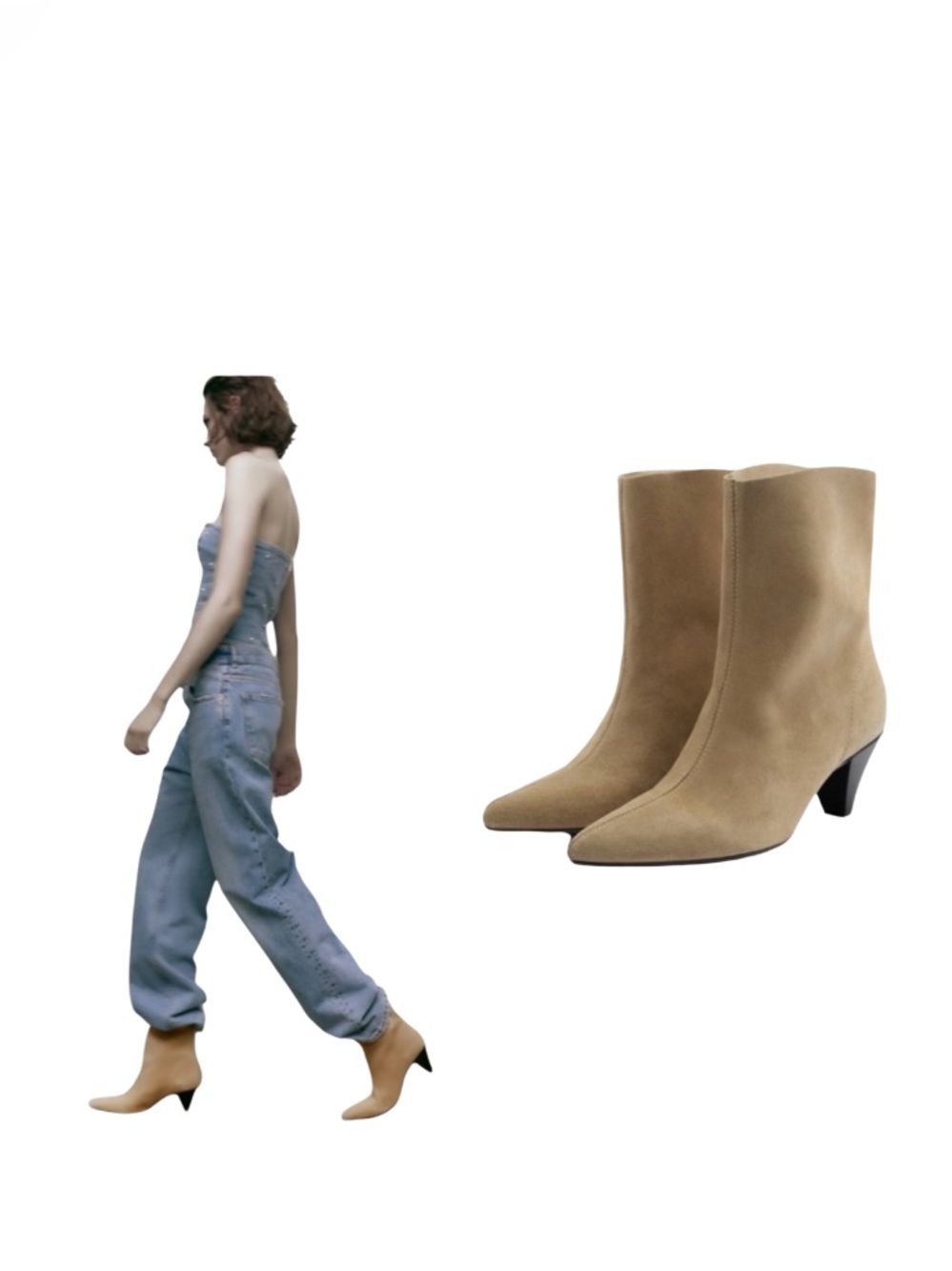 Zara Tan Suede Minimalist Booties